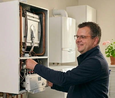 Monteur werkt aan een geopende cv-ketel